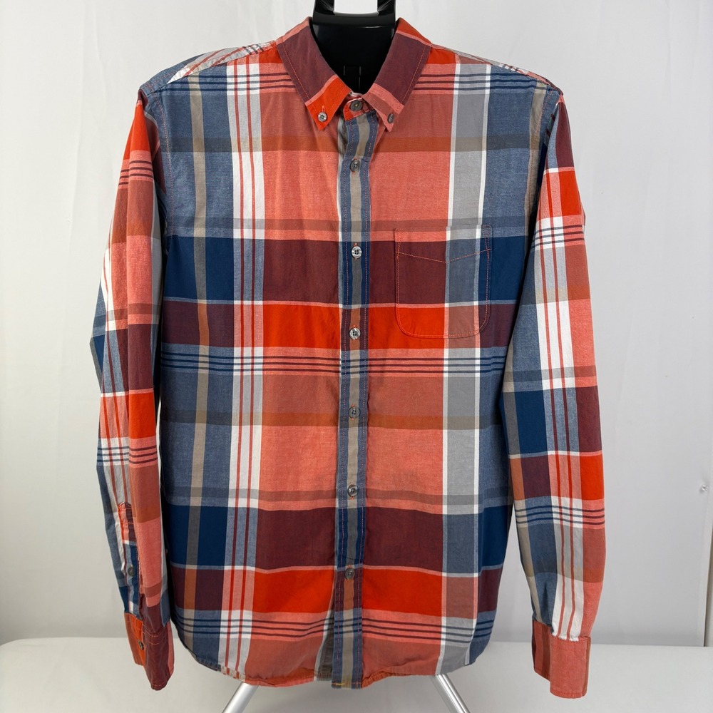 Aeropostale Mens Plaid Button Down Shirt Red Orange Blue Long Sleeve Size Medium - Picture 3 of 7
